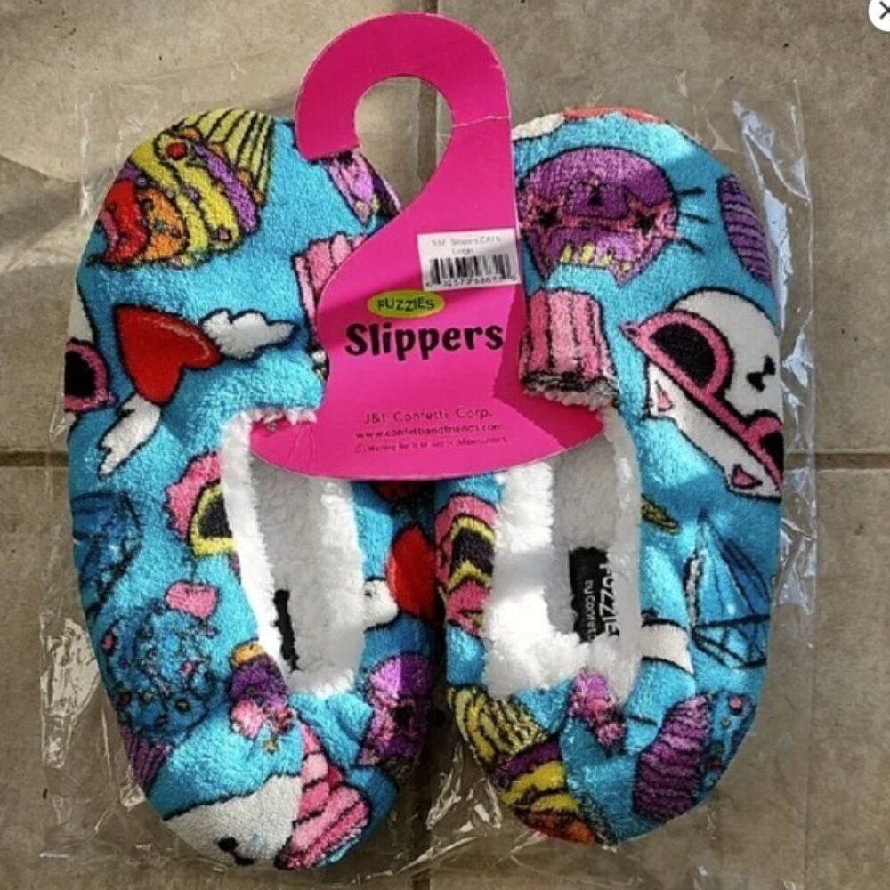 Kids Colorful Fuzzy Slippers With Cats, Size L